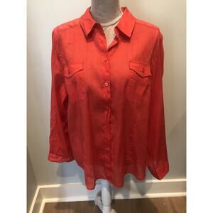 Chico’s Semi Sheer Red Long Sleeve Blouse Sz 3 XL